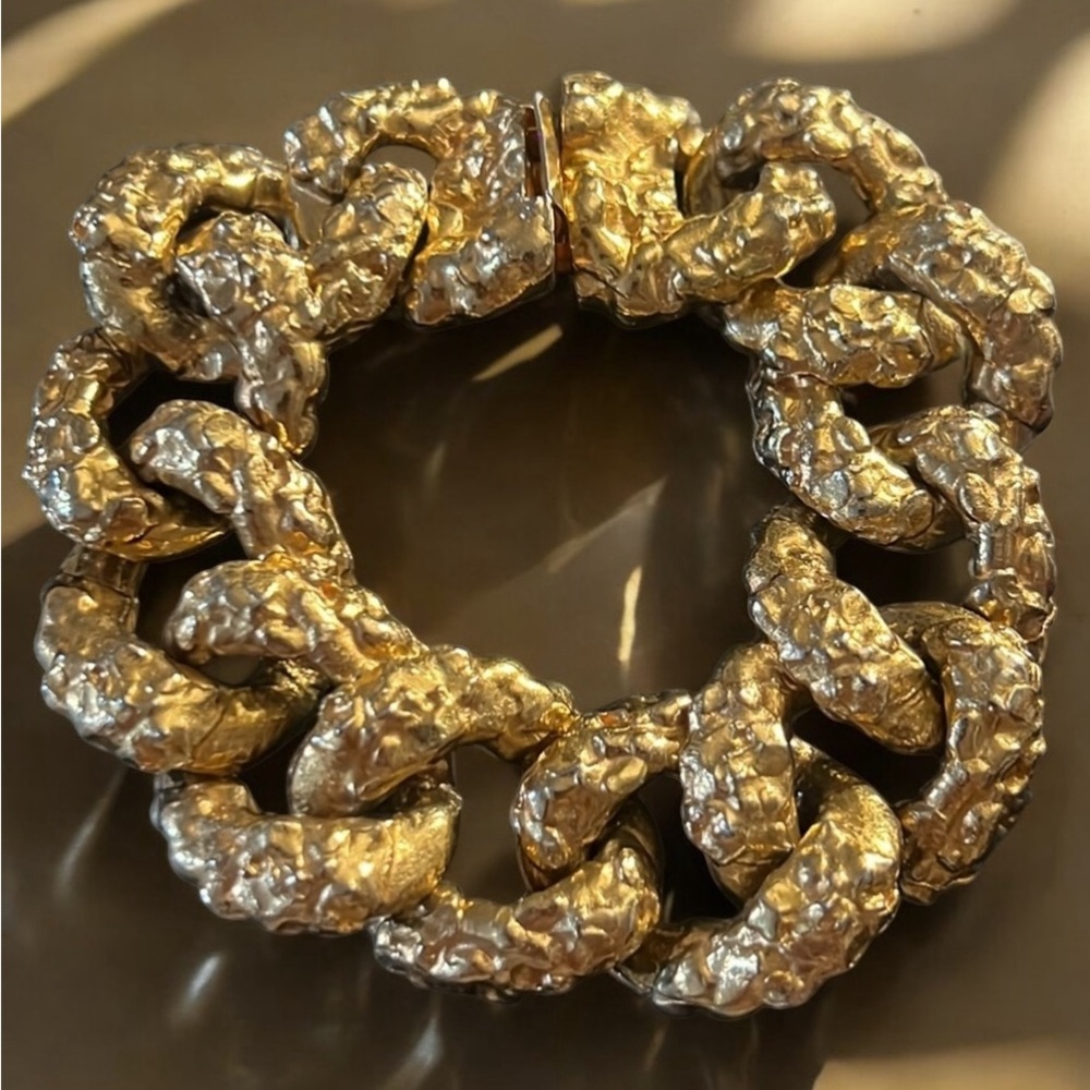 Vintage KJL Kenneth Jay Lane Chunky Gold Nugget Link Luxe Bracelet-RARE